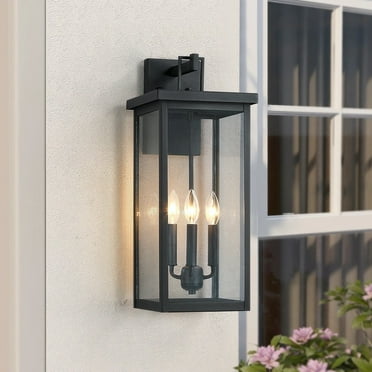 TRUE FINE Forti 3-Light Large Black Outdoor Wall Sconce Lantern Light - 22.5in H