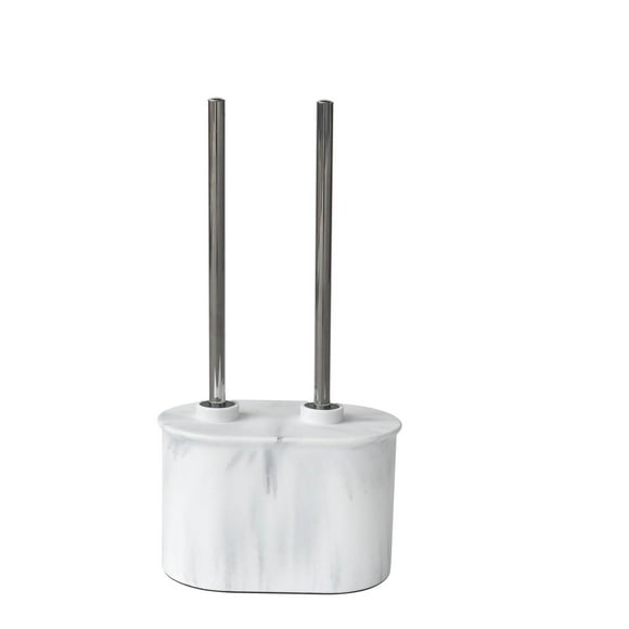 hometrends Faux Marble White Toilet Plunger and Bowl Brush Set, with metal handle and sandstone holder for bathroom use