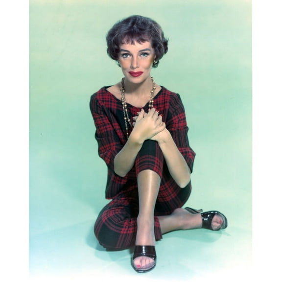 Phyllis Kirk Posed Seated on Floor in Red Checkered Dress Portrait with White Background Photo Print (24 x 30)