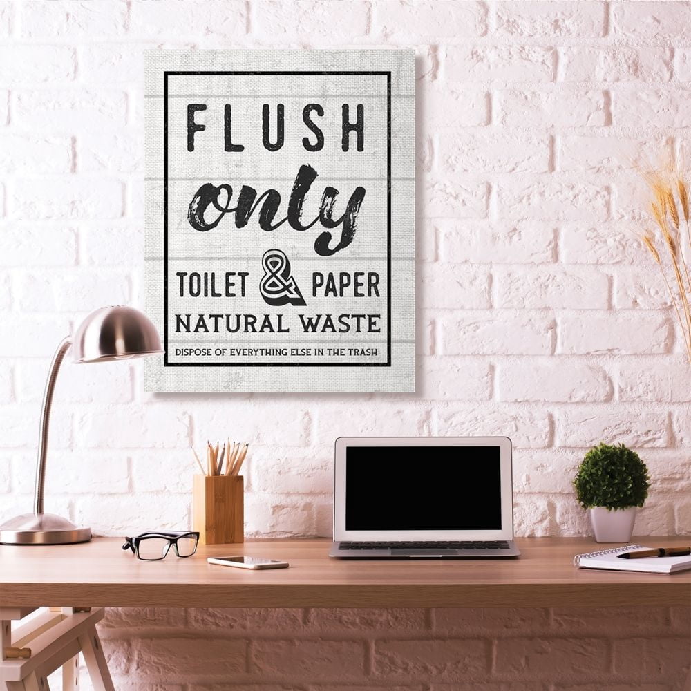 Flush Only Bathroom Sign Family Home Word Design Super Oversized Stretched Canvas Wall Art by Daphne Polselli