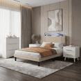 thumbnail image 4 of 3-Piece Queen Bedroom Set: Upholstered Platform Bed with Charging Station & LED Lights + 2 Drawers Nightstands + 3 Drawer Dresser with Anti-Tip Safety– Bedroom Furniture Set, Dark Gray/Beige, 4 of 9