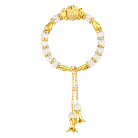 Efulgenz Indian Jewelry Traditional Antique Faux Pearl Beads Charm Tassel Cuff Bracelet for Women Girls, White