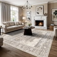thumbnail image 4 of 9x9 Living Room Square Area Rug, Vintage Large Washable Square Rugs for Bedroom/Dining Room/Home Office/Study Room Non Slip & Stain Resistant Carpets for Home with Dogs Cats 9X9 Beige, 4 of 17