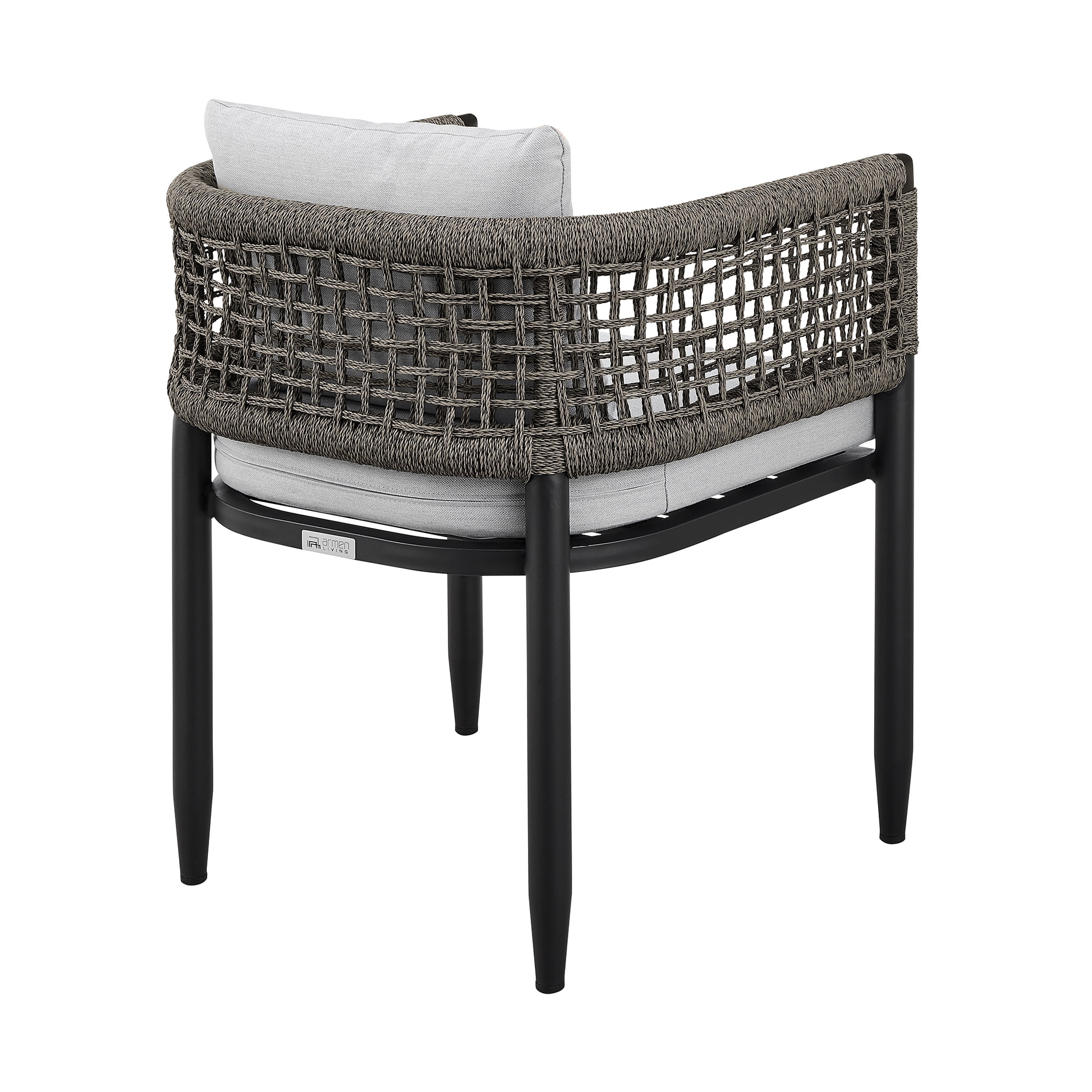 Felicia Outdoor Patio Dining Chair in Aluminum with Grey Rope and Cushions - Set of 2