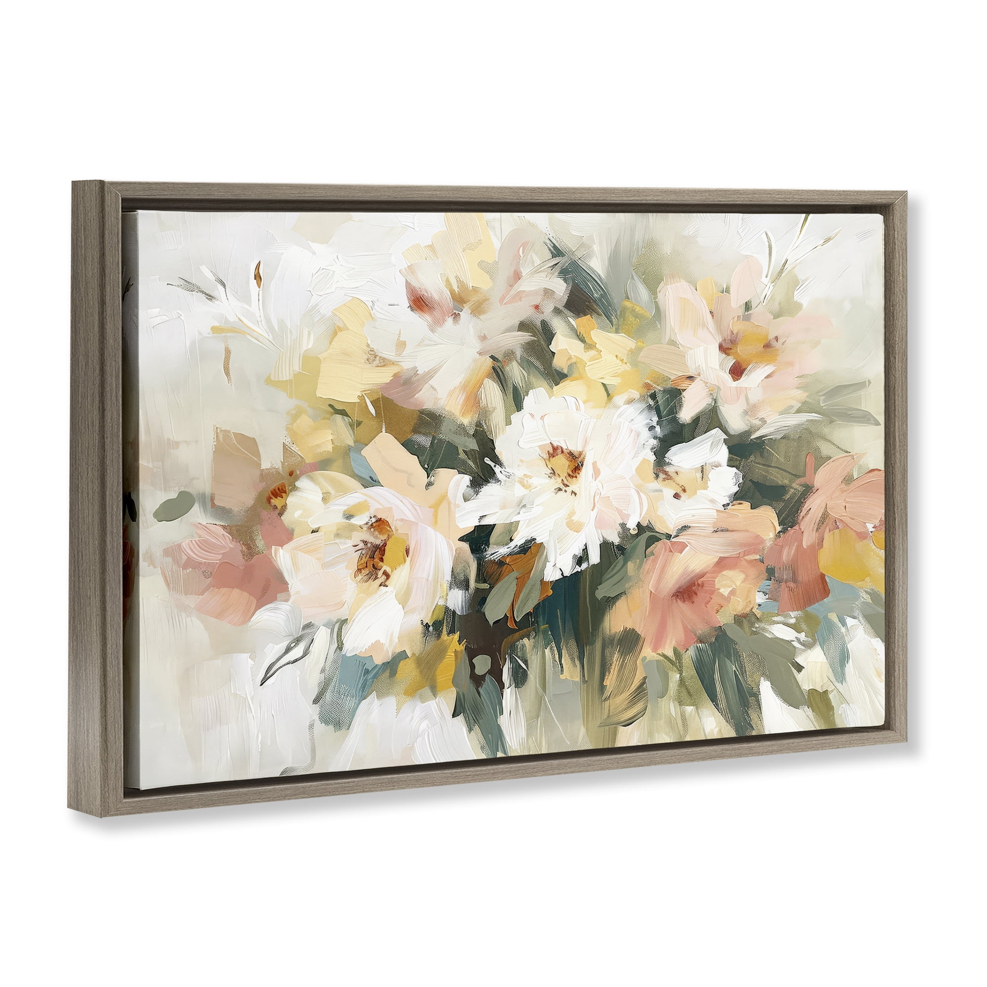 Stupell Industries Brushed Bouquet Blooms Plants & Flowers Painting Brown Floater Framed Canvas Art Print Wall Art, 31 x 21