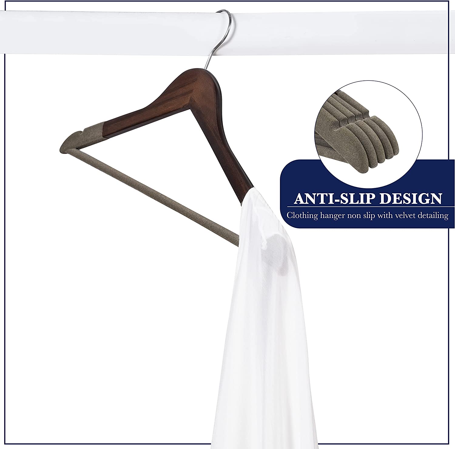 Wooden Hangers - Non Slip Luxury Natural Lotus Wood & Velvet Suit & Pants Hangers - 360 Rotating Hooks