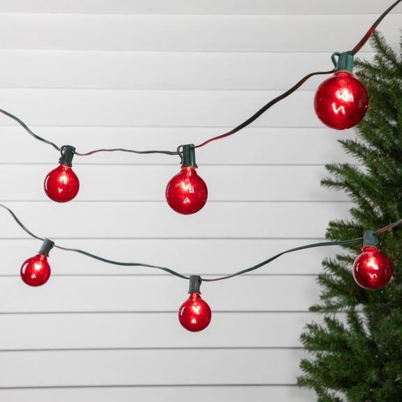 Northlight G50 Globe Indoor Outdoor Patio Light Set - Red - 9' Green Wire - 10ct