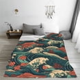 thumbnail image 2 of LNWH Vintage Japanese Crashing Wave Pattern Throw Blanket, Flannel Sofa Blankets for All Seasons, 40"x30", 2 of 8