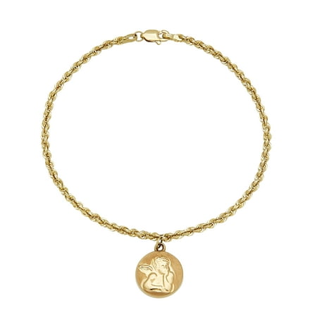 Simply Gold 10kt Yellow Gold Rope Bracelet with Raphael Angel Disk, 7.5