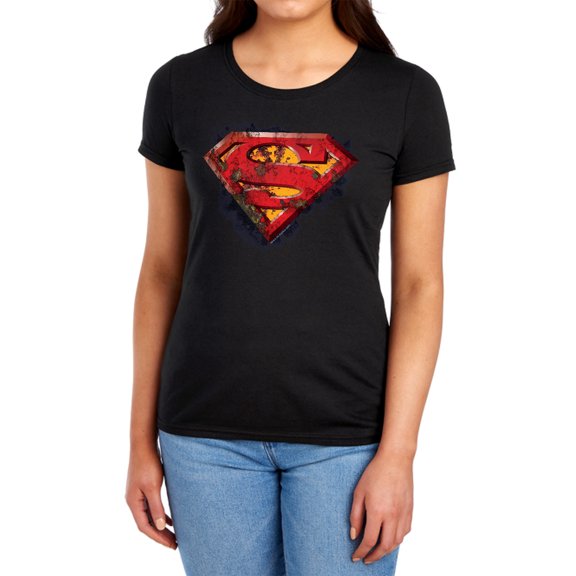Superman Rusted Shield Women's T Shirt, Black, Small