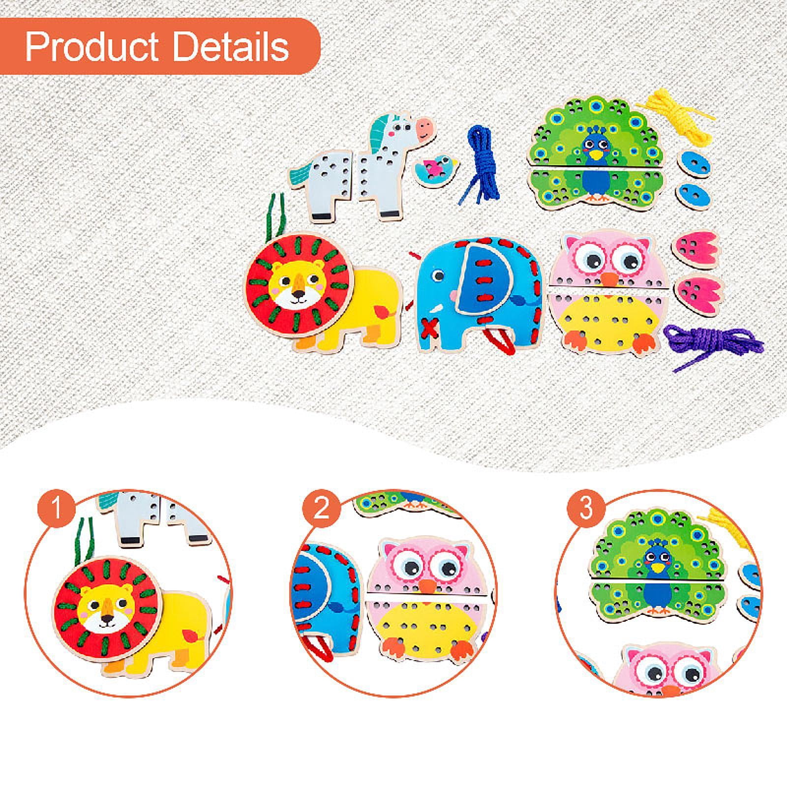 LeeQinersw Lacing Cards Gift for Boys Girls Early Development Threading Toys Sewing Kit Wildlife
