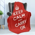 thumbnail image 4 of Keep Calm Soft Flannel Fleece Throw Blanket, Bicolour Composition Carry on Text Royal UK Crown Calligraphic Image, Cozy Plush for Indoor and Outdoor Use, 50" x 70", Red White, by Ambesonne, 4 of 5