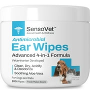 SensoVet Dog Ear Wipes - Advanced 4 in 1 Ear Cleaning Solution - Antimicrobial Action with Natural Aloe Vera Helps Prevent Infection & Relieves Itching for Dogs & Cats - Removes Ear Wax & Odor