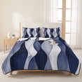 thumbnail image 3 of King Quilt Set 96''x106'', Navy Blue Lightweight Summer Bedspread Coverlet Set with 2 Pillow Shams, Modern Moire Abstract Ripple Geometric Breathable All Season Quilt Bedding for Bedroom/Guest Room, 3 of 9