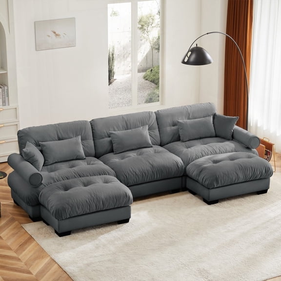 Modern 3-Seat Corner Sofa with Grey U Shape Modular Sectional, Soft Velvet Fabric, 220×80×75cm, Convertible & Water-Resistant