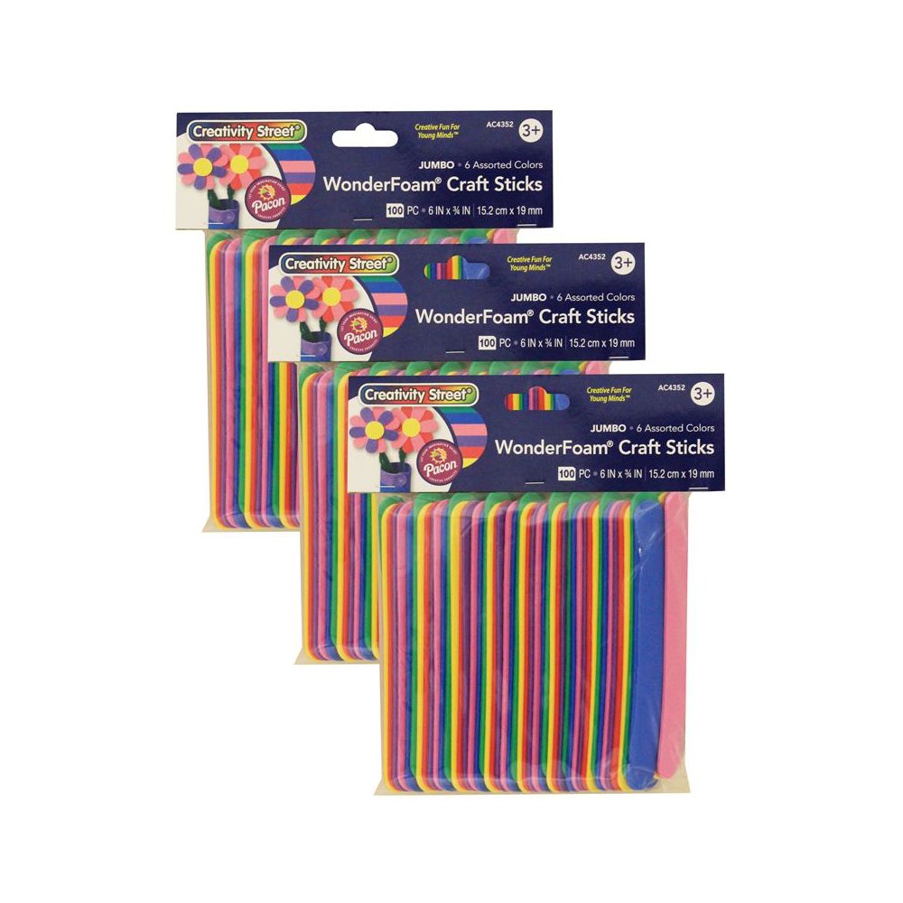 Pacon PACAC4352-3 Creativity Street Wonderfoam Jumbo Craft Sticks - 100 Per Pack - Pack of 3