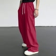 thumbnail image 2 of Dresfit Men's Uncuffed Sweatpants Wide Leg Baggy Trousers Uncuffed Long Open Bottom Pants Drawstring Elastic Waist Loose Lounge Joggers with Pockets Red M, 2 of 9