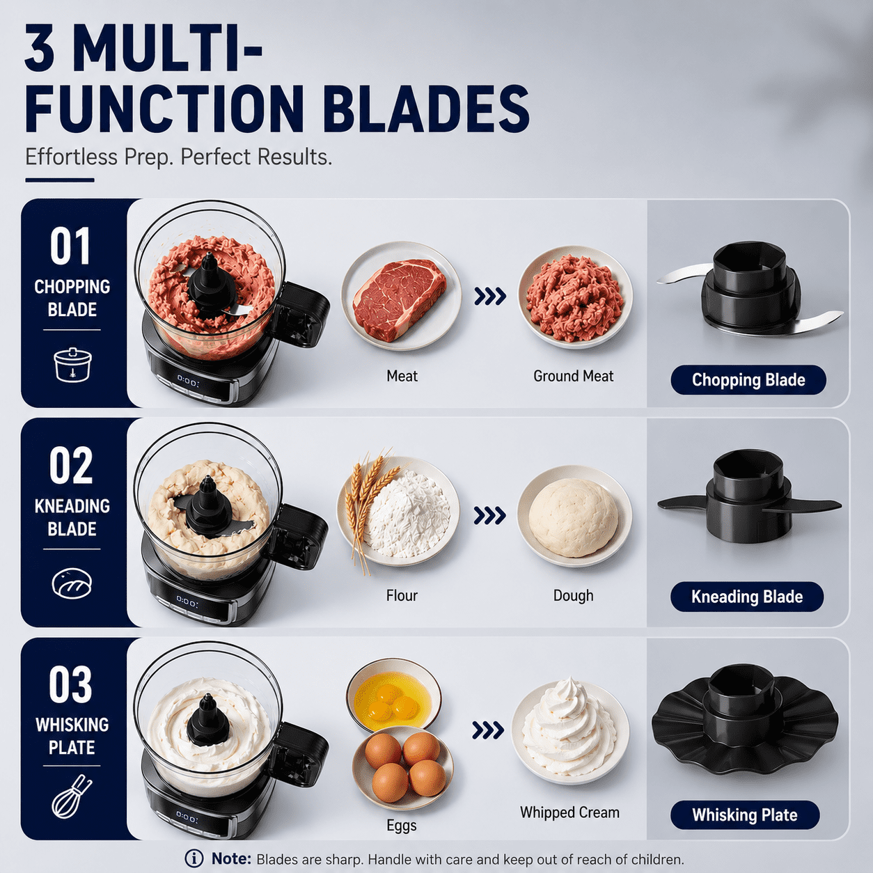 Hicloud Food Processor 12 Cup, Capable of Shredding/Cutting Strips/Slicing/Kneading Dough/Beating Eggs/Mixing, For Mincing Meat or Vegetables, 3-Speed Settings + Pulse