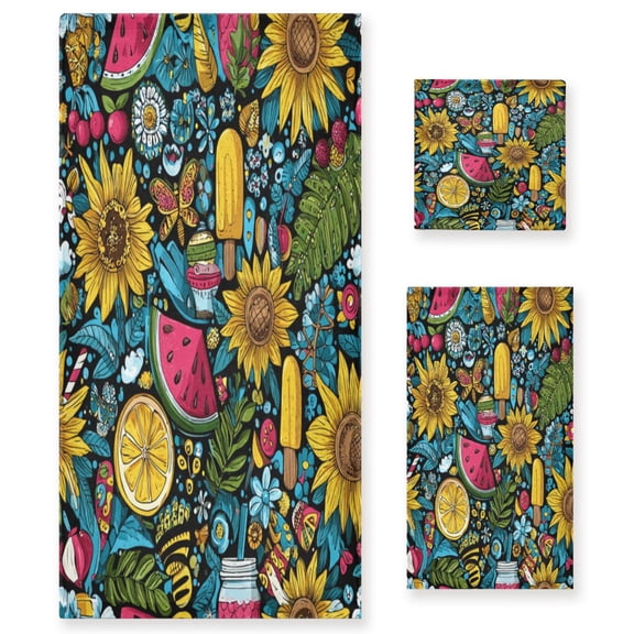 3 Piece Bath Towels Set Bath Towel, Hand Towel and Face Towel for Bathroom, Gym, Hotel Vibrant and Colorful Graffiti Patterns