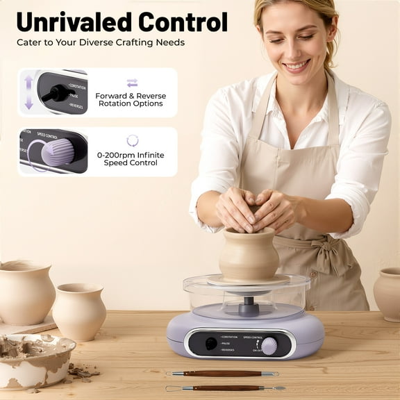 24W Mini Pottery Wheel Electric Ceramic Wheel Machine 0-200Rpm Speed Clay Making DIY for Family DIY