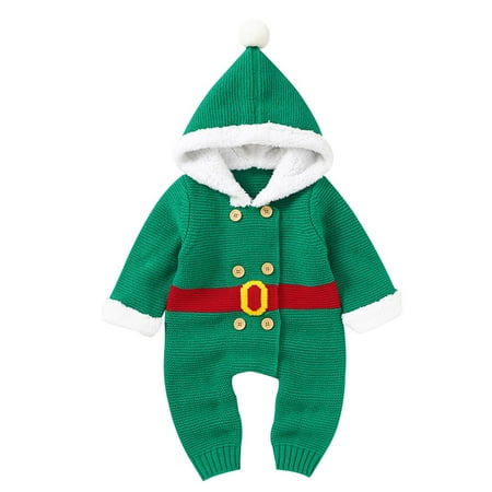 

TIREOW Breathable Kids Sweater Boy Girl Christmas Knitted Sweater Baby Autumn Winter Warm Hooded Jumpsuit Romper Cotton Xmas Outfits Clothes Daily Athleisure Clothes(3-6 Months Green)