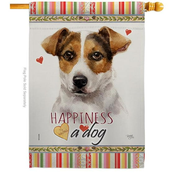 Breeze Decor H110138-BO 28 x 40 in. Dog Russell Terrier Happiness Double-Sided Decorative Vertical House Flag