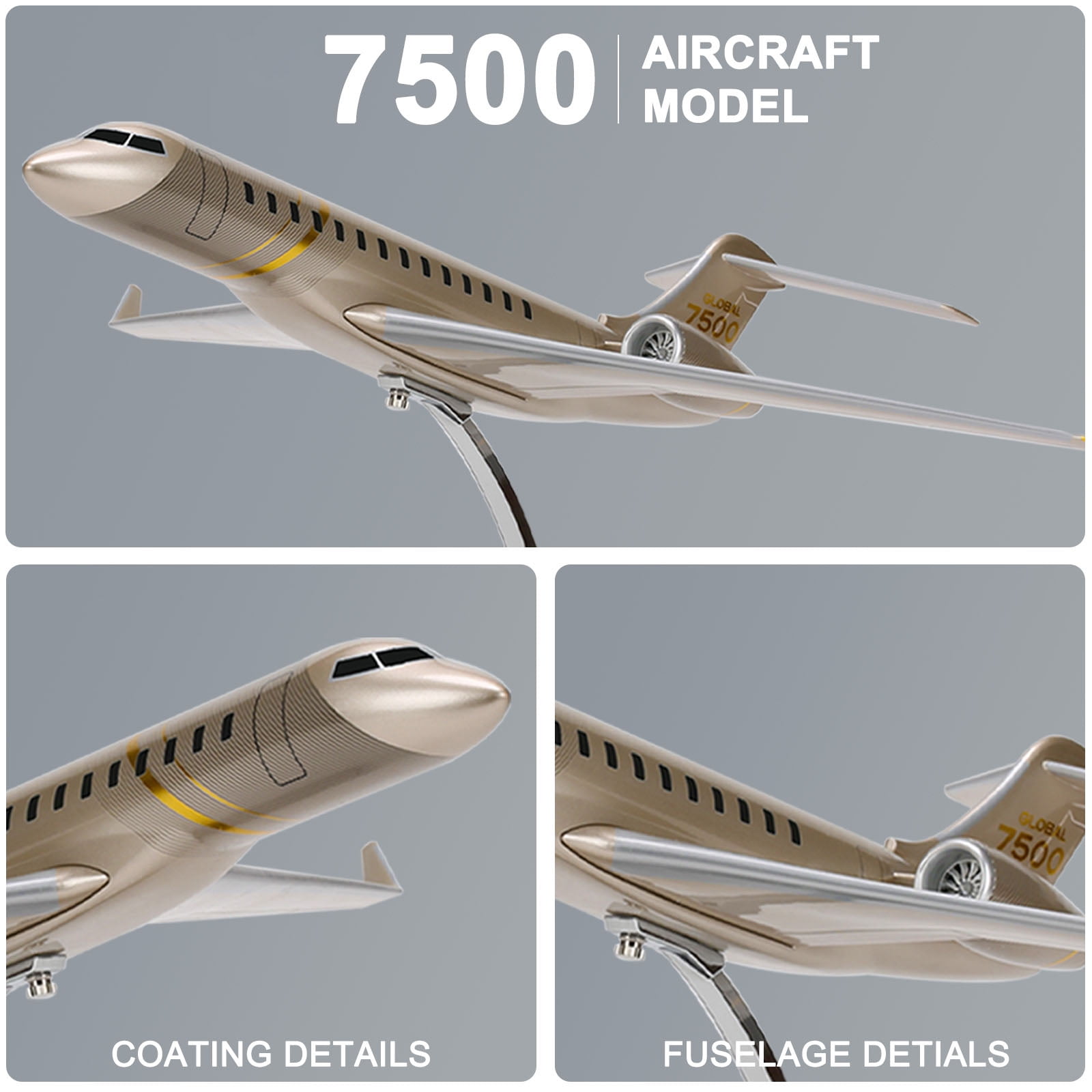19.7” Aircraft Model Jet, 1:72-Scale Model Airplane for Bombardier Global 7500 Business Jet for Collection Or Office Ornaments Gift