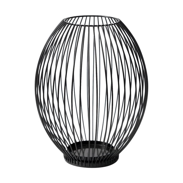 Portavelas de metal con estructura de jaula, estilo vintage, con diseño calado, ideal para colocar sobre la repisa de la chimenea o como centro de mesa.