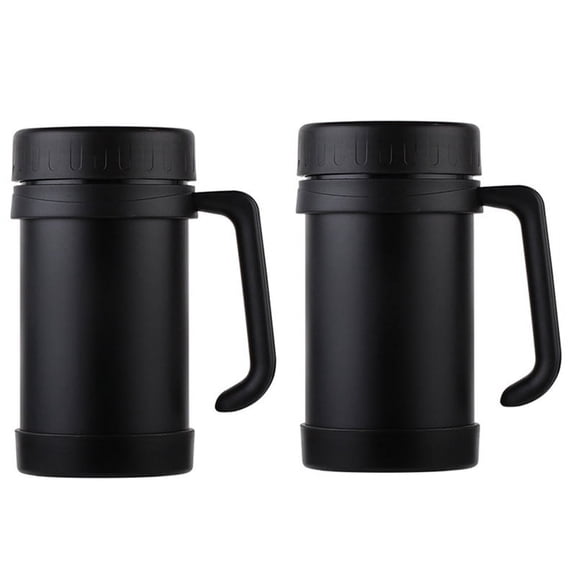2X 500Ml/17Oz Mug Stainless Steel Vacuum Flasks with Handle Cup Office Thermoses Black