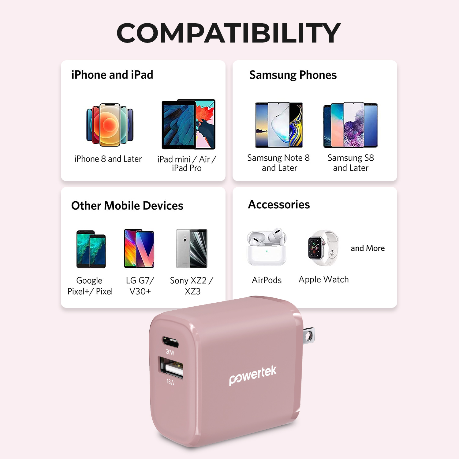 Liquipel Powertek 20W A/C Combo Wall Charger Woven - Pink