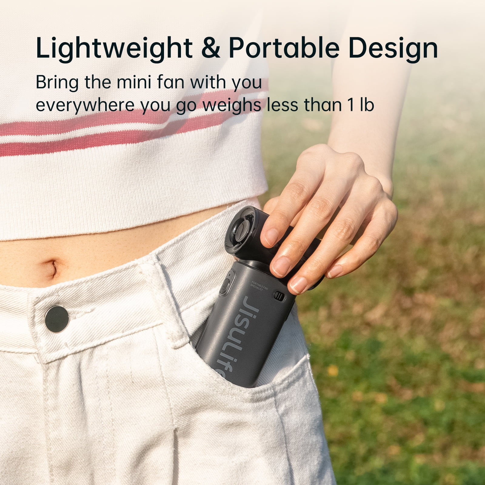 JISULIFE Portable Handheld Fan, Powerful Turbo Brushless Motor [12H Battery Life], 3600mAh USB Rechargeable, 5-Speed, Mini Pocket Design, Gift for Women Men, Travel Outdoor Use-Black