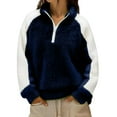 thumbnail image 4 of UTSJKR Fleece Quarter Zip Pullover Women Oversized Colorblock Cute Christmas Sweatshirt Comfy Sherpa Mock Neck Sweatshirts Navy L, 4 of 7