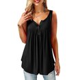 thumbnail image 1 of JustVH Blouse Décontractée Unie Henley Col en V pour Femmes Tunique Plissée à Boutons, 1 of 4