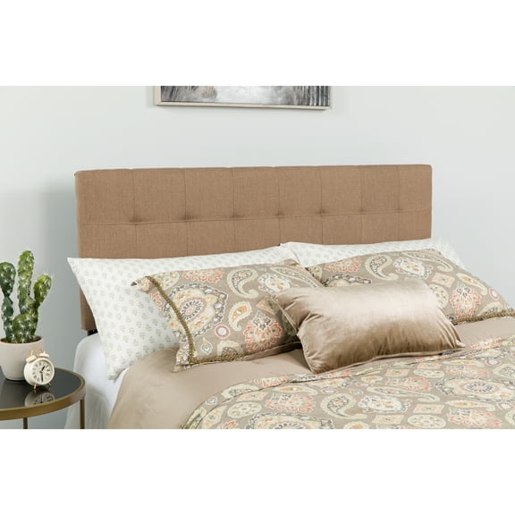 Quilted Tufted Upholstered Full Size Headboard in Camel Fabric