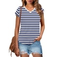 thumbnail image 2 of Staron Hauts pour Femmes Liquidation à Moins de 10 $ Rayé Froncé Tunique Tendance Hauts Manches Courtes Été Ample Chic Décontracté Col en V Hauts Chemises T-Shirts Basiques Blouses T-Shirts, 2 of 7