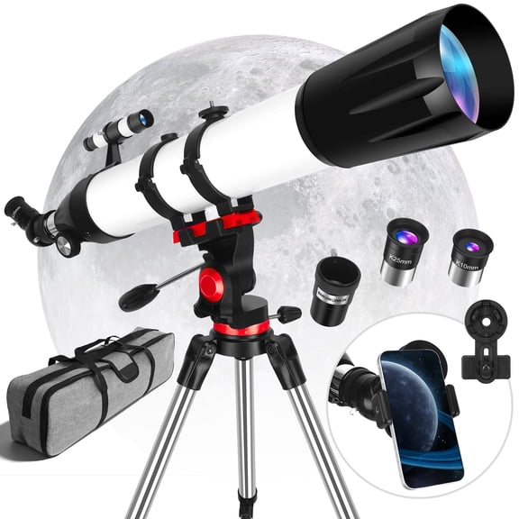 90mm Aperture 800mm Refractor Telescope with Fully Multi-Coated Optics, AZ Mount, Tripod, Phone Adapter and Carry Bag