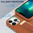 thumbnail image 2 of Designed for iPhone 13 Pro Max Case with Finger Loop Strap Luxury Gold Plating Leather Kickstand Wristand Phone Cover for Women Men-Brown, 2 of 12