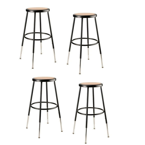 National Public Seating 6224H-10-CN 19" x 27" Height Adjustable Heavy Duty Steel Stool (4 Pack), Black