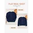 thumbnail image 5 of Eytino Pullover Sweaters for Women Long Sleeve Crewneck Sweaters Fall Winter Casual Loose Color Block Sweater Tops Cable Knit Sweater Navy Blue Size L, 5 of 10