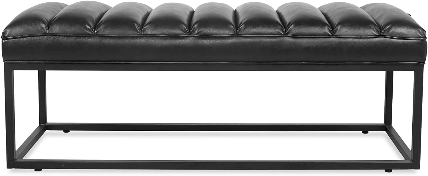 FIRLZY 53 Inch Bedroom End of Bed Bench with Metal Base Tufted Entrance Upholstered Bench for