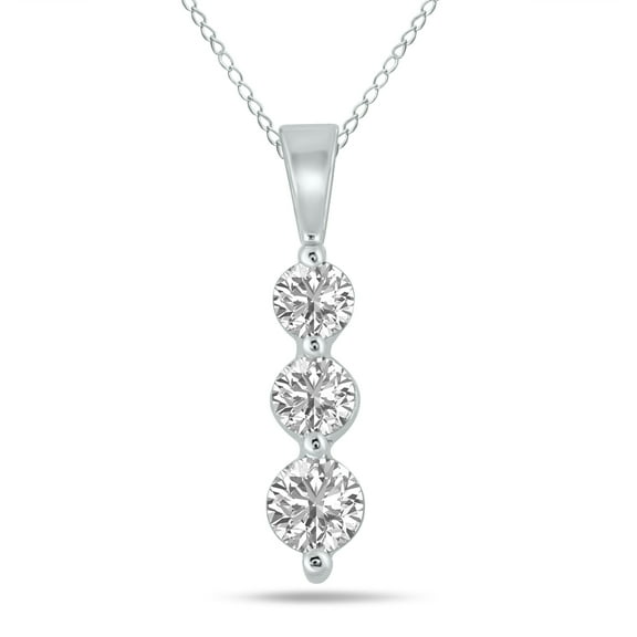 SZUL Women's 1/2 CTW Lab Grown Diamond Three Stone Snow Pendant in 10K White Gold (G-H Color, VS1-VS2 Clarity)