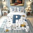 thumbnail image 3 of meiyoeat Construction Letter P Full Size Bedding Sets for Boys Kids, Cute Cartoon Truck Full Size Bed in a Bag, Blue, Reversible, 7pcs, 3 of 6