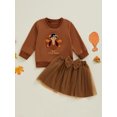 thumbnail image 4 of Toddler Kids Girls 2Pcs Thanksgiving Outfits 18 24 Motnhs 2T 3T 4t 5T 6T Long Sleeve Turkey Embroidery Sweatshirt + Tulle Skirt Set Baby Clothes, 4 of 9