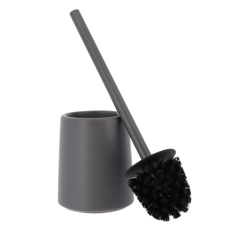 Gray Stoneware Toilet Bowl Brush and Holder - Sleek Round Shape for Stylish  and Practical Bathroom Cleaning