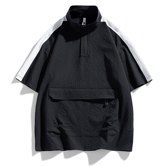 ZVNAΖH Young Men's Short Sleeve Shirts Quarter Zip Pullover Fashion Large Pocket Street Wear Lightweight Jacket