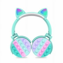 Imerelez Fidget Headphones Kids Toy Headset, Wireless Bluetooth Headphone Pop Bubble On-Ear Headphone Fidget Toy Rainbow Color Fidget Headset for Children Adults (Cyan-Cat)