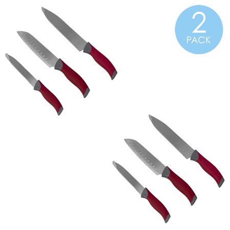 Stainless Steel Knife Set with Non-Slip Handles and Protective Bolster  Red