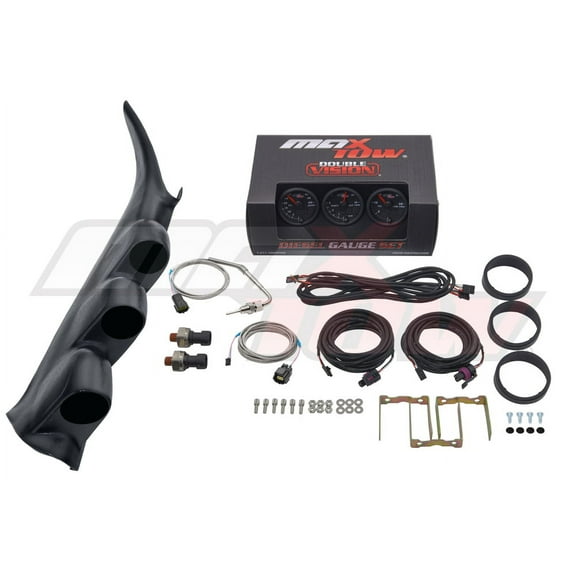 MaxTow | 2000-2006 Chevy Silverado 6.6 Duramax Graphite Triple Gauge Pillar Pod with Black & Green Double Vision Series 60 PSI Boost Gauge, 1500 F EGT Pyrometer & 30 PSI Fuel Pressure Gauge