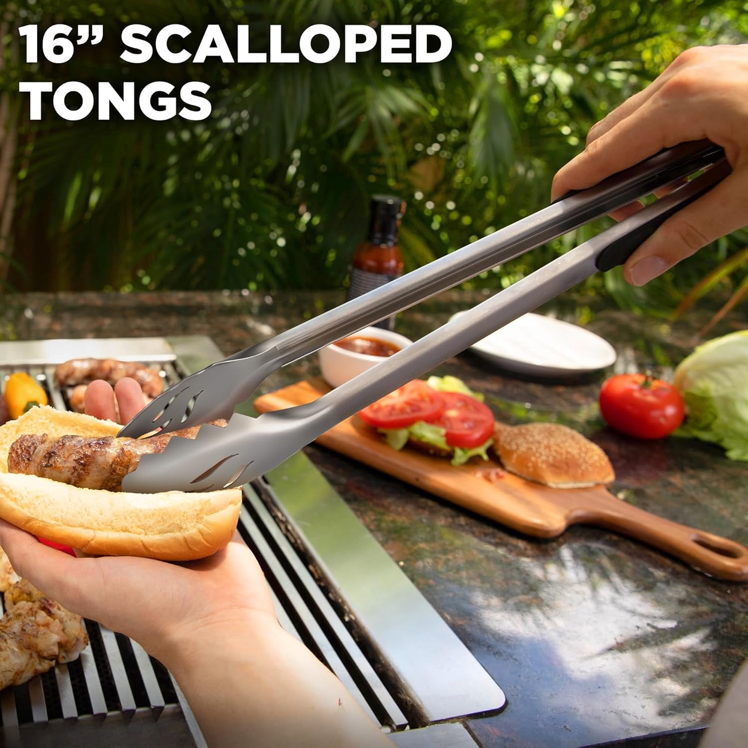 Grilling Accessories - BBQ Accessories Grill Set with Spatula, Fork, Brush & Tongs - Outdoor Barbecue Utensils, Fathers Day Gift for Dad Husband Men Him Boyfriend