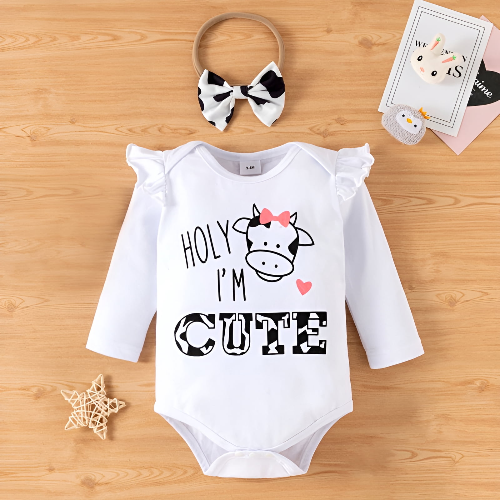 PatPat Newborn Baby Girl Clothes Long Sleeve Romper Bodysuit and Pants Outfit Set, 3-6 Months